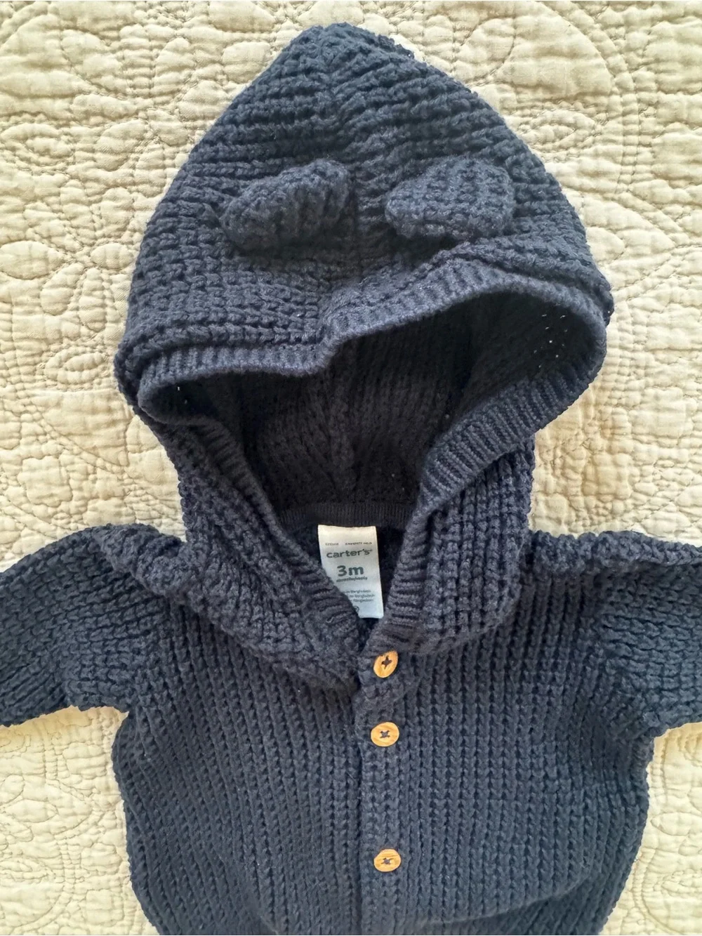 Carter's Navy Hooded Knit Cardigan with Wooden Buttons